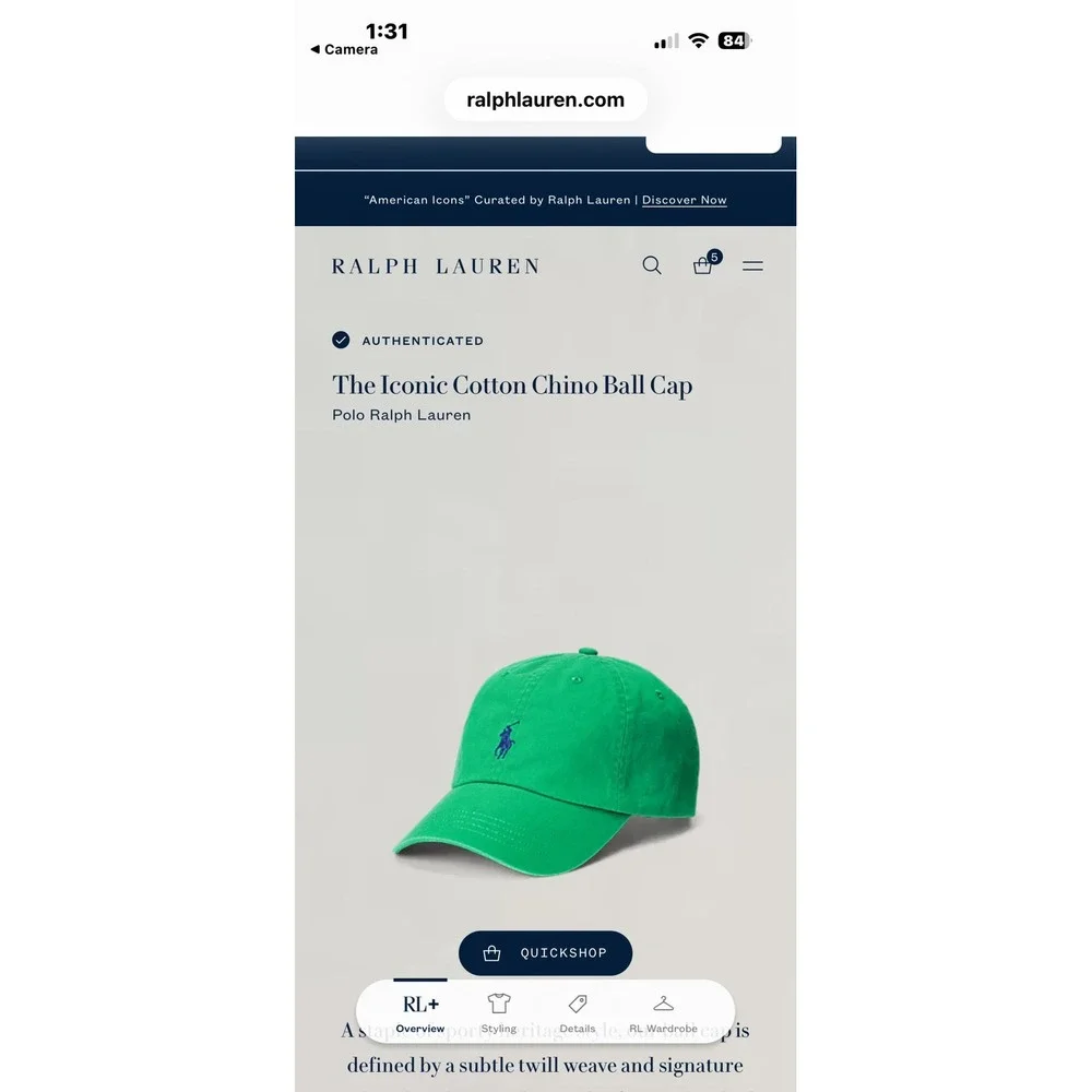 Polo Ralph Lauren Mens OS Iconic Cotton Chino Ball Cap Green Blue Pony NWT